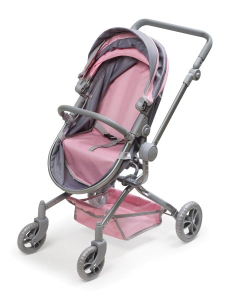 Daydream Multi-Function Single Doll Pram & Stroller - Gray/Pink