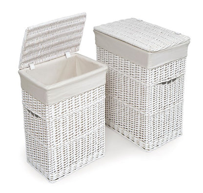 Wicker Two Hamper Set with Liners - White