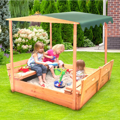 Covered Convertible Cedar Sandbox with Canopy and Two Bench Seats