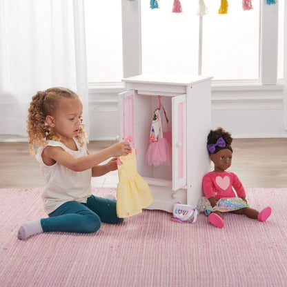 Doll Armoire with Three Hangers - White/Pink