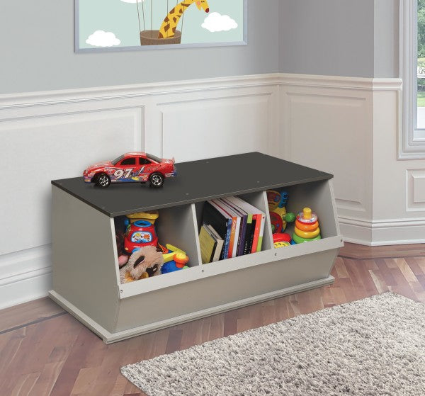 Three Bin Stackable Storage Cubby - Woodgrain/Gray