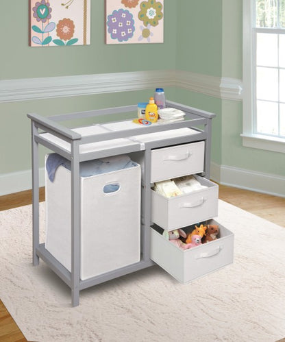 Modern Baby Changing Table with Hamper and 3 Baskets - Gray