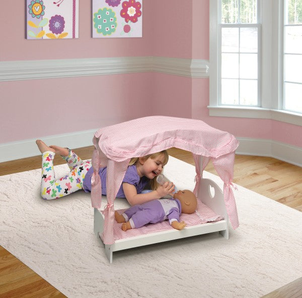 Canopy Doll Bed with Bedding - White/Pink