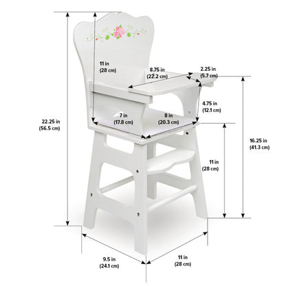 Doll High Chair with Padded Seat - White Rose