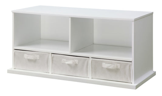 Stackable Shelf Storage Cubby with Three Baskets - White