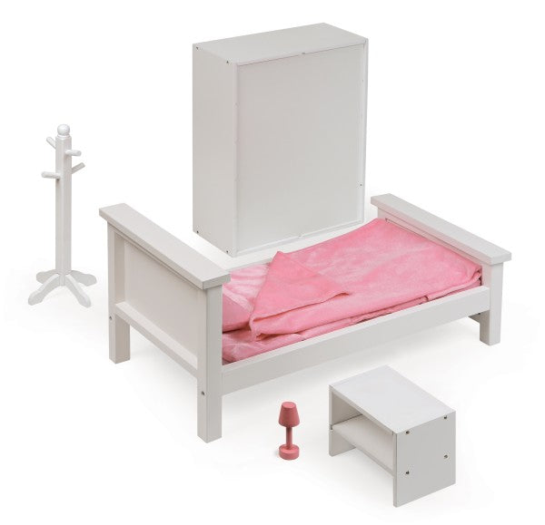 Bedroom Furniture Set for 18 inch Dolls - White/Pink