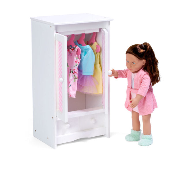 Doll Armoire with Three Hangers - White/Pink