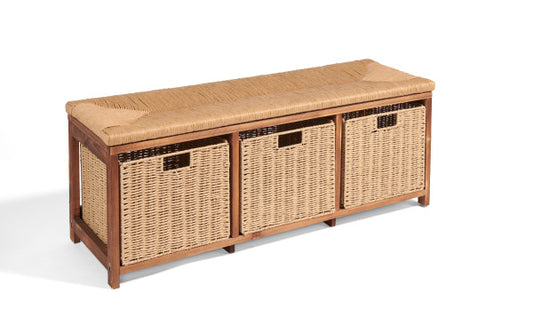 Kid's Storage Bench with Woven Top and Baskets - Brown