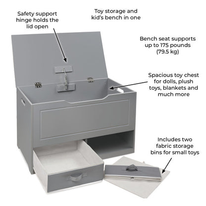 Up and Down Toy and Storage Box and Bench with Two Baskets - Gray