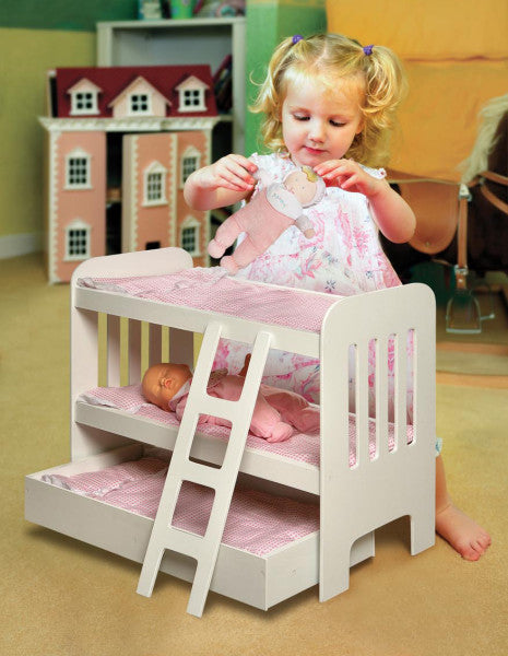 Trundle Doll Bunk Bed with Ladder and Free Personalization Kit - White/Pink