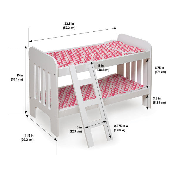 Doll Bunk Bed with Bedding and Ladder - White/Pink/Chevron