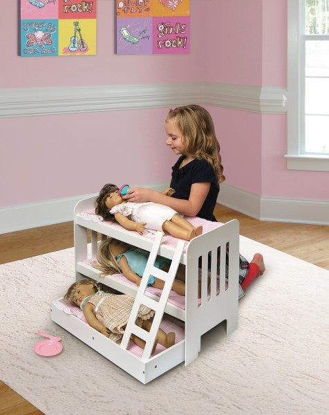 Trundle Doll Bunk Bed with Ladder and Free Personalization Kit - White/Pink