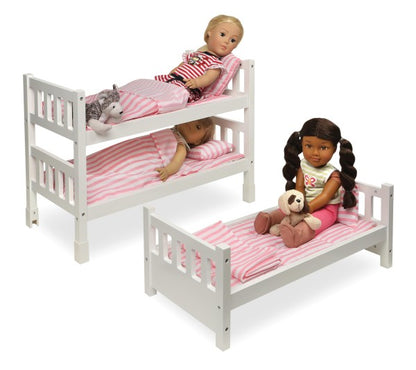 1-2-3 Convertible Doll Bunk Bed with Bedding and Free Personalization Kit - Pink/Stripe