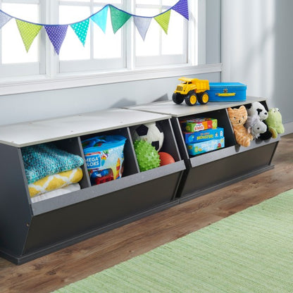 Three Bin Stackable Storage Cubby - Charcoal/Gray Woodgrain