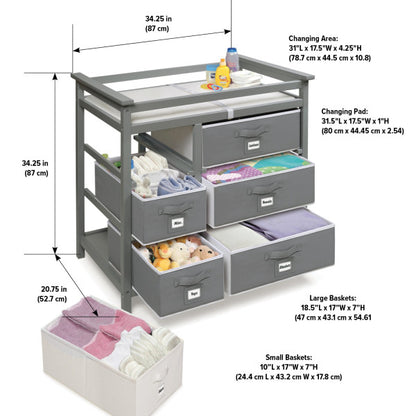 Modern Baby Changing Table with Six Baskets - Gray