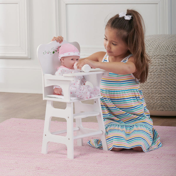 Doll High Chair with Padded Seat - White Rose