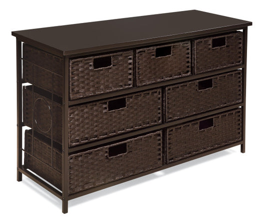 August Collection Wide Seven Basket Storage Unit - Espresso