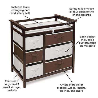 Modern Baby Changing Table with Six Baskets - Espresso