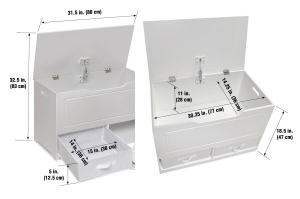 Up and Down Toy and Storage Box and Bench with Two Baskets - White