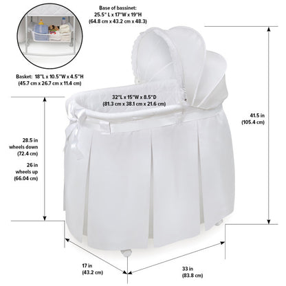 Wishes Oval Bassinet - Full Length Skirt - White Bedding