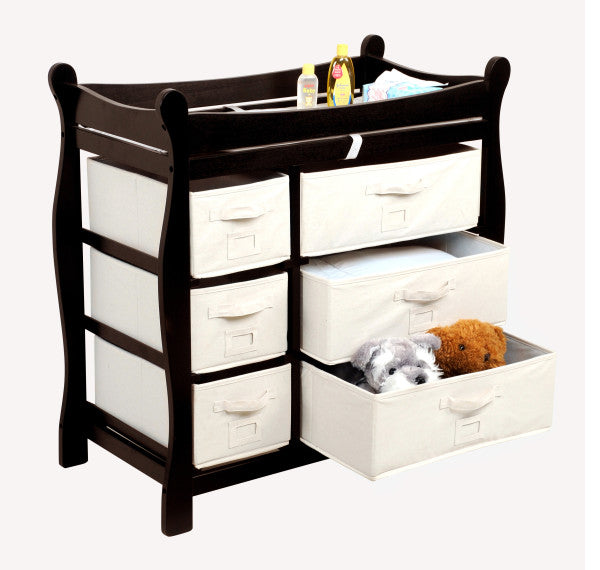 Sleigh Style Baby Changing Table with 6 Baskets - Espresso