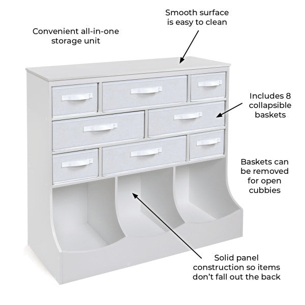 Storage Station with Eight Baskets and Three Bins - White