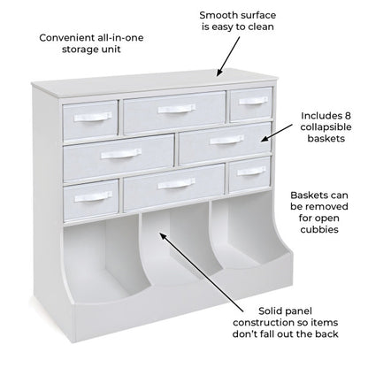 Storage Station with Eight Baskets and Three Bins - White