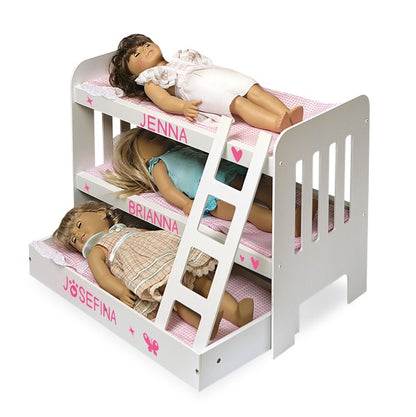 Trundle Doll Bunk Bed with Ladder and Free Personalization Kit - White/Pink