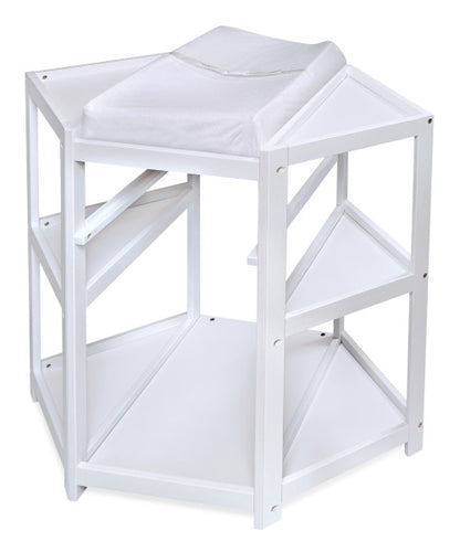 Diaper Corner Baby Changing Table with Hamper and Basket - White