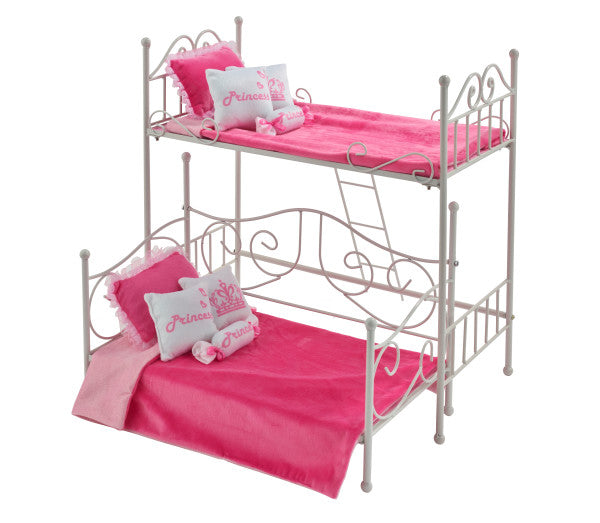 Scrollwork Metal Doll Loft Bed with Daybed and Bedding - White/Pink