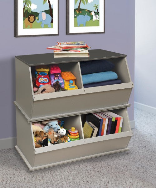 Two Bin Stackable Storage Cubby - Woodgrain/Gray