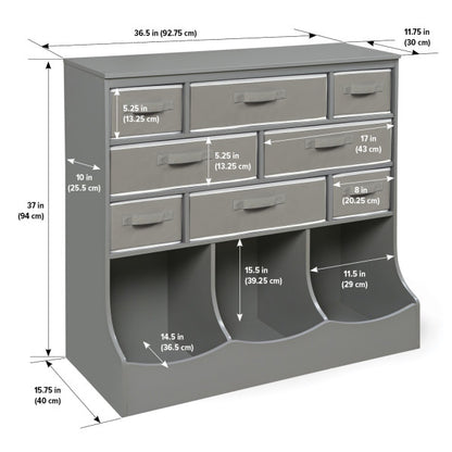 Storage Station with Eight Baskets and Three Bins - Gray