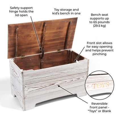 Solid Wood Rustic Toy Box - Distressed White