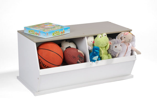 Two Bin Stackable Storage Cubby - White/Gray Woodgrain