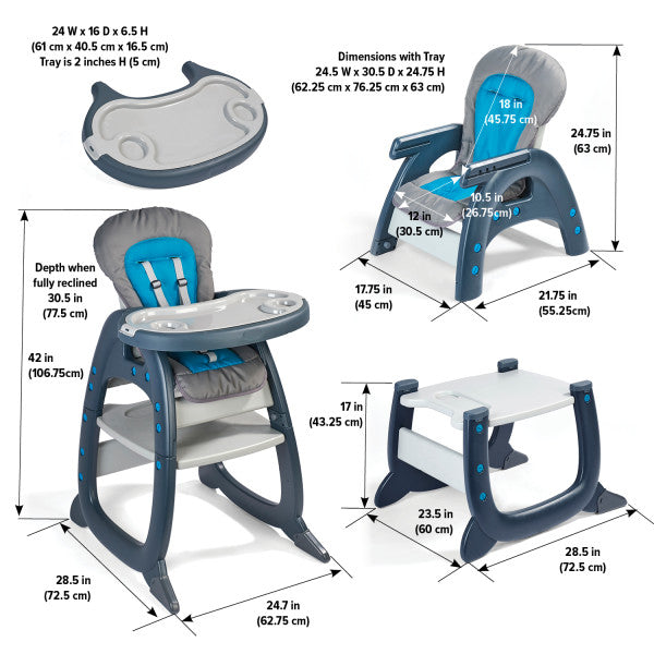 Envee II Baby High Chair with Playtable Conversion - Charcoal/Teal