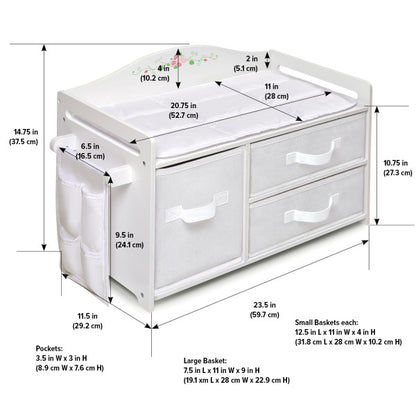 Doll Care Station with Three Baskets, Pocket Organizer and Free Personalization Kit - White Rose