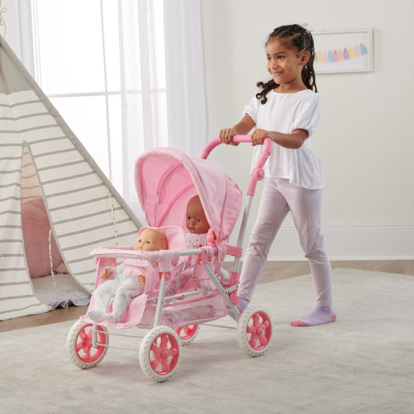 Folding Double Front-to-Back Doll Stroller - Pink/Gingham