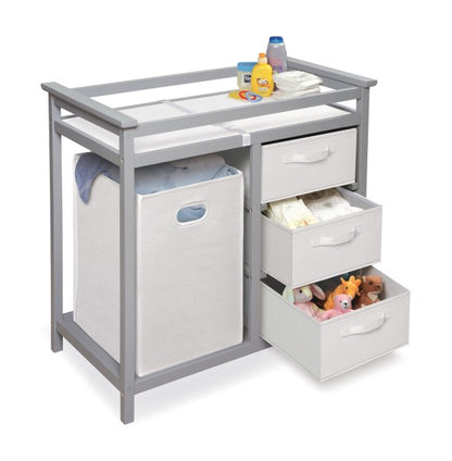 Modern Baby Changing Table with Hamper and 3 Baskets - Gray