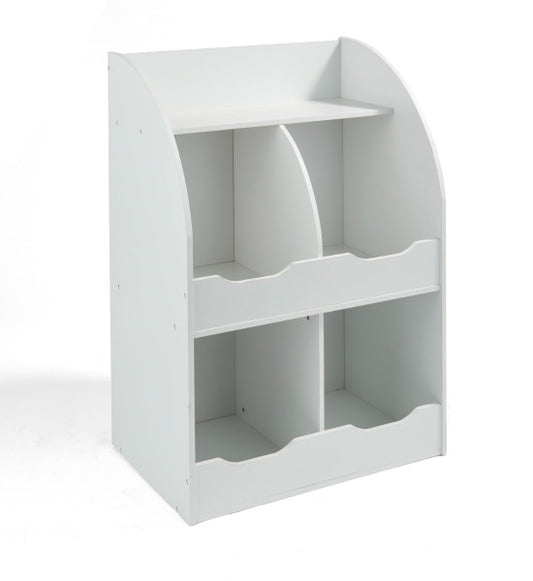 Four Bin Storage Cubby with Bookshelf - White