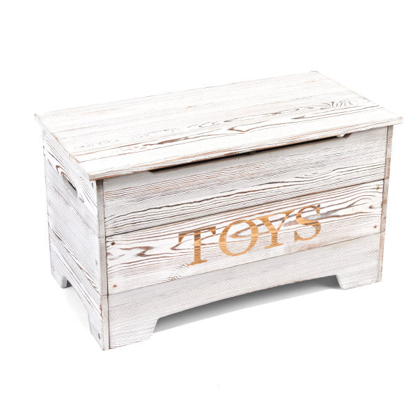 Solid Wood Rustic Toy Box - Distressed White