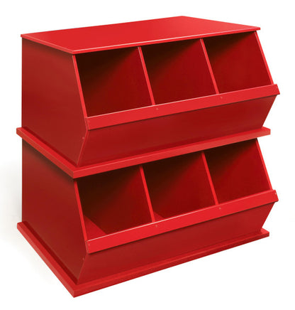 Three Bin Stackable Storage Cubby - Red