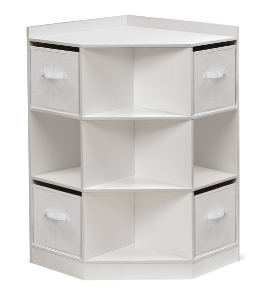 Corner Cubby Storage Unit with Four Reversible Baskets - White