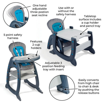 Envee II Baby High Chair with Playtable Conversion - Charcoal/Teal