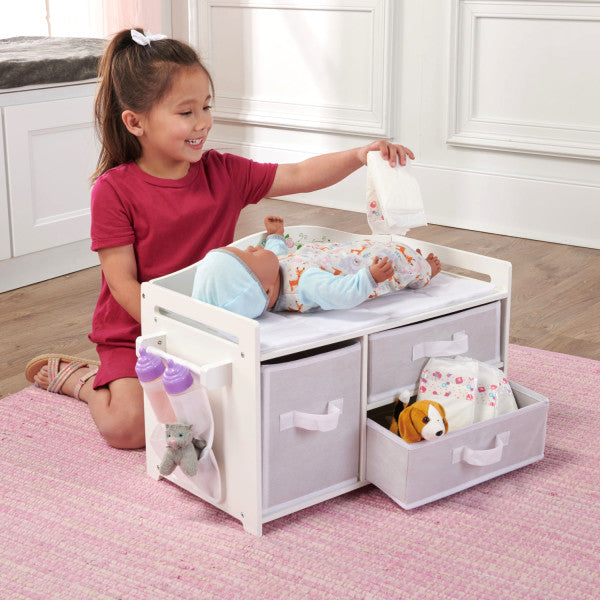 Doll Care Station with Three Baskets, Pocket Organizer and Free Personalization Kit - White Rose