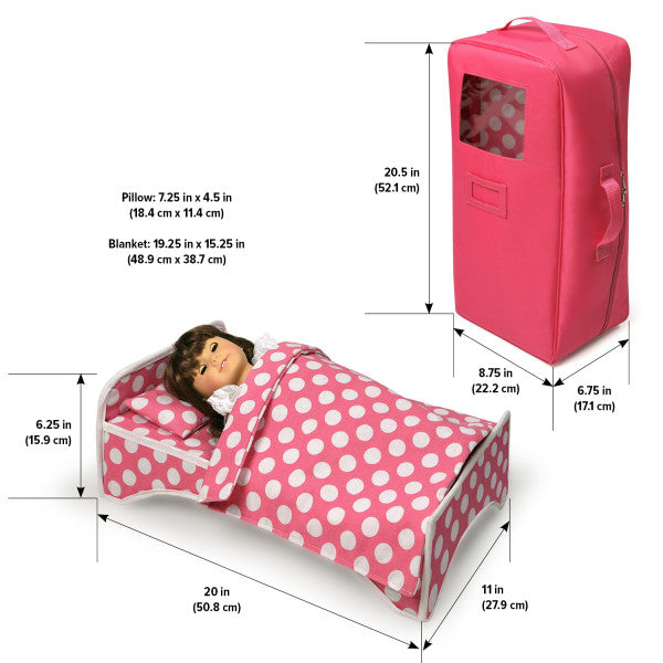 Doll Travel Case with Bed and Bedding - Pink