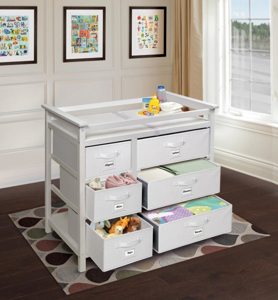 Modern Baby Changing Table with Six Baskets - White