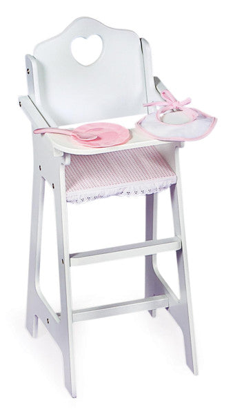 Doll High Chair with Accessories and Free Personalization Kit - White/Pink/Gingham