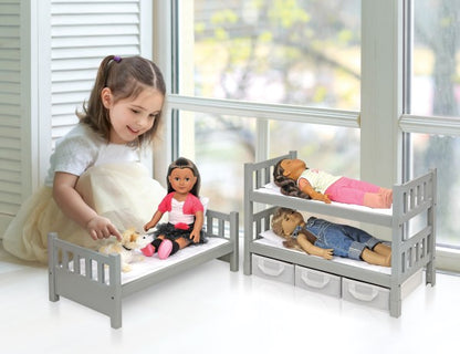 1-2-3 Convertible Doll Bunk Bed with Baskets and Free Personalization Kit - Executive Gray