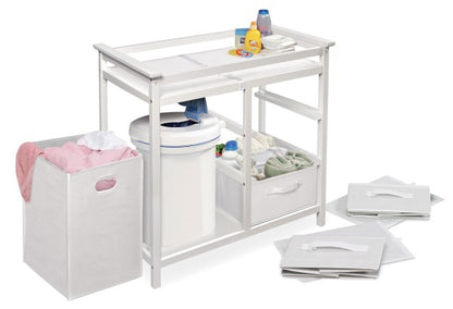 Modern Baby Changing Table with Hamper and 3 Baskets - White