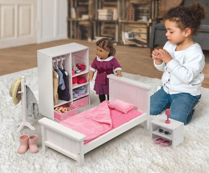 Bedroom Furniture Set for 18 inch Dolls - White/Pink